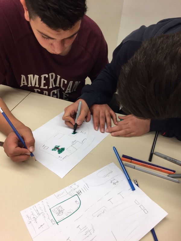 High school students working on plans